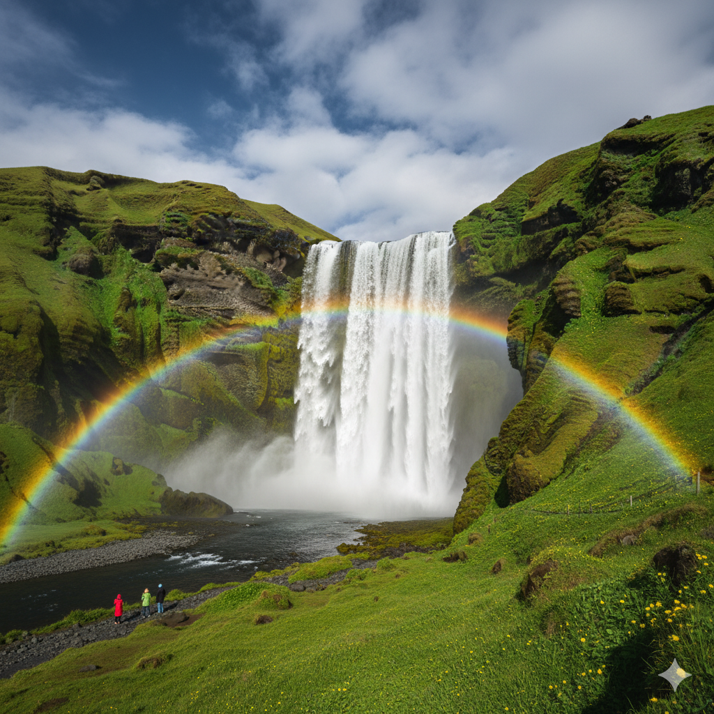 waterfall exclusive rainbow Skogafoss Iceland double rainbow mist