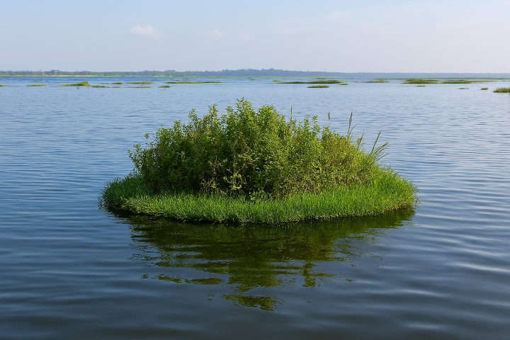 Small drifting mat in Lake Kyoga, Uganda floating-vegetation-island-drift-mat-Lake-Kyoga-Uganda