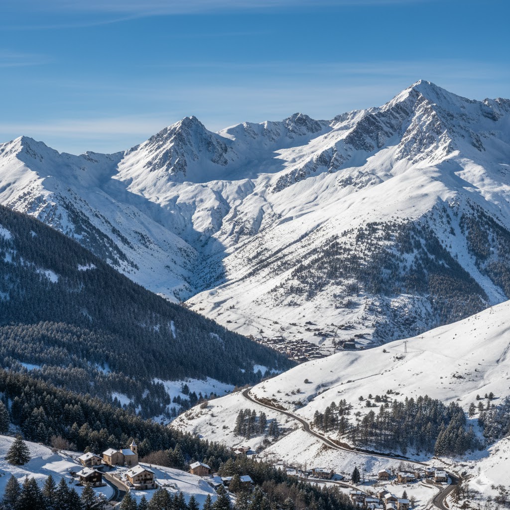 Snow-capped Pyrenees mountains in Andorra