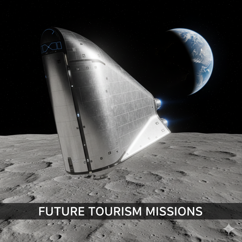 SpaceX Starship approaching the moon for future tourism missions