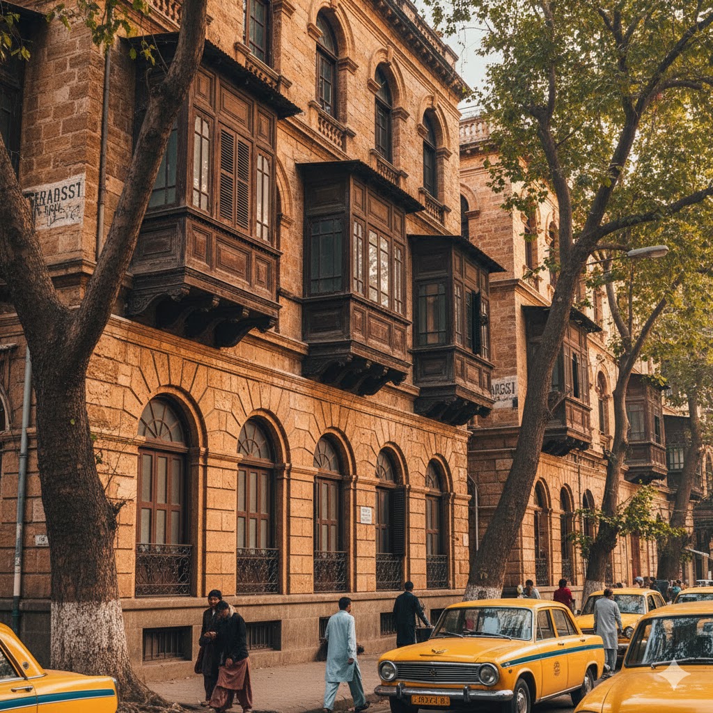 Stone façades and colonial balconies of Karachi’s old Parsi neighborhood