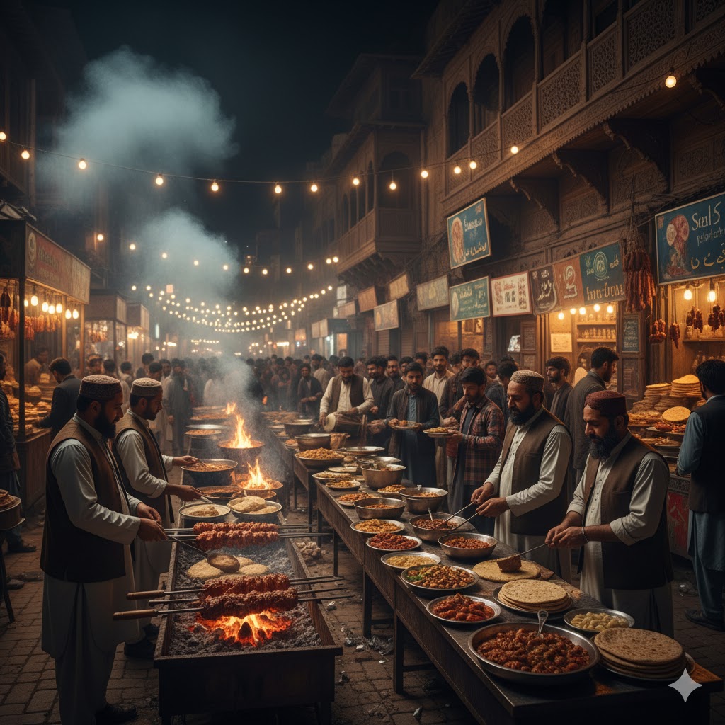 Street food stalls and traditional cooking demonstrations at Frontier Food Festival, Peshawar.