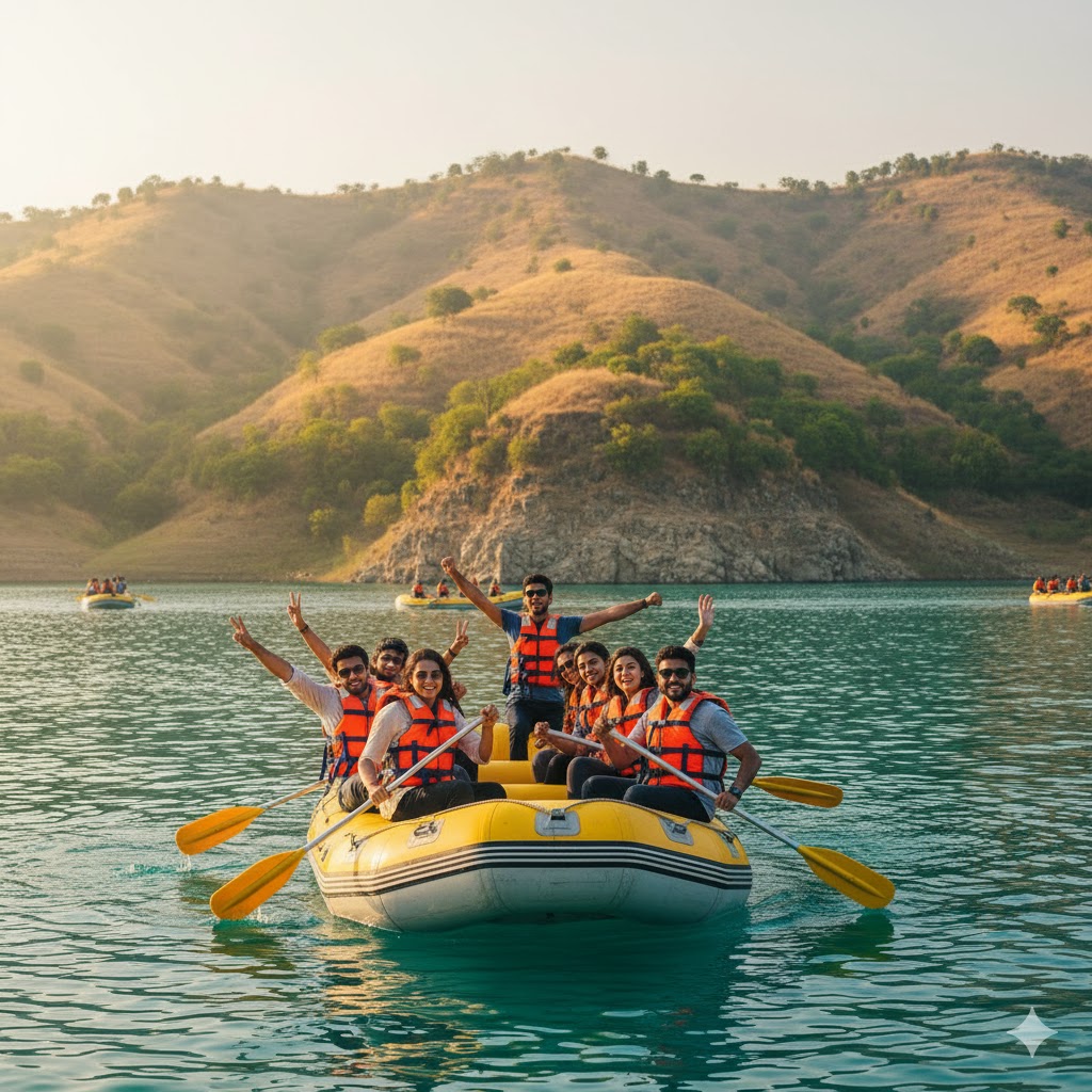 Students boating on Khanpur Lake during a weekend trip near Islamabad. 