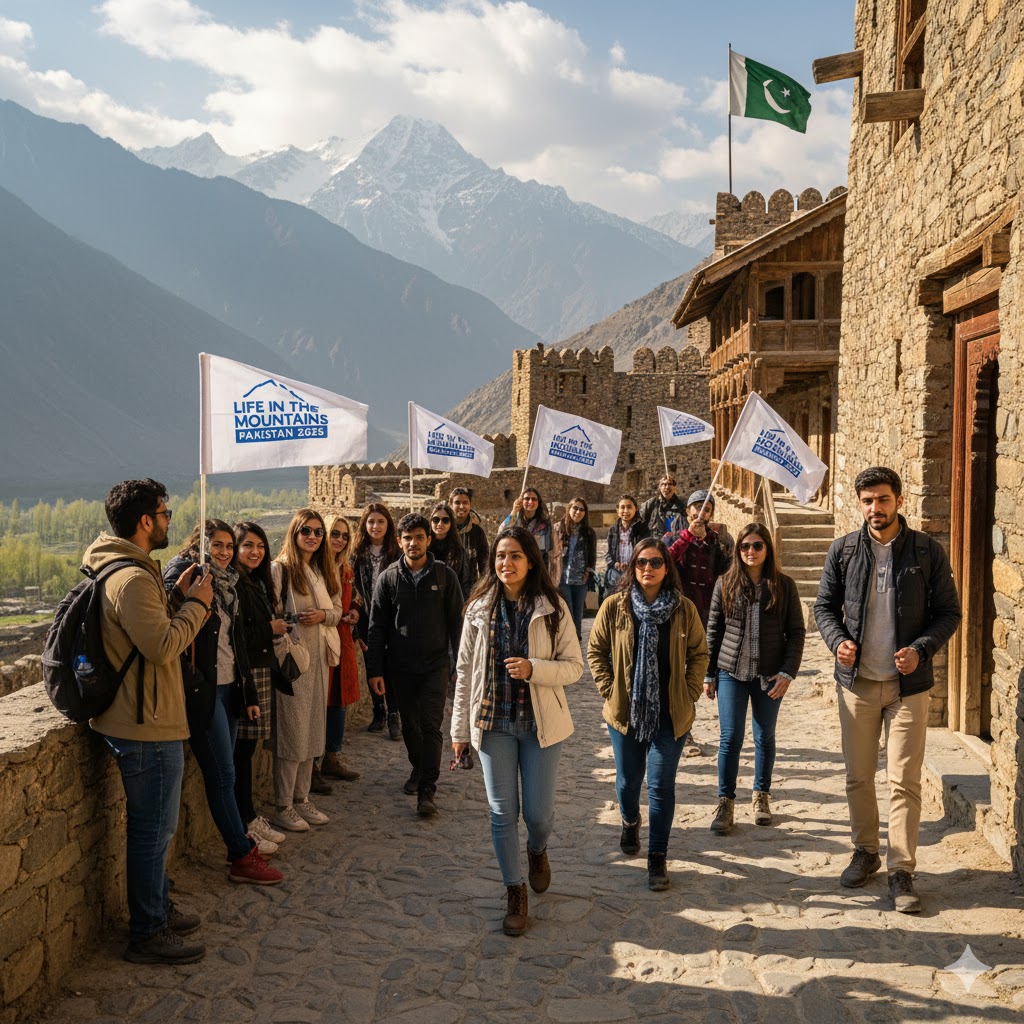 Students exploring Altit Fort in Hunza Valley during Life in the Mountains Pakistan 2026