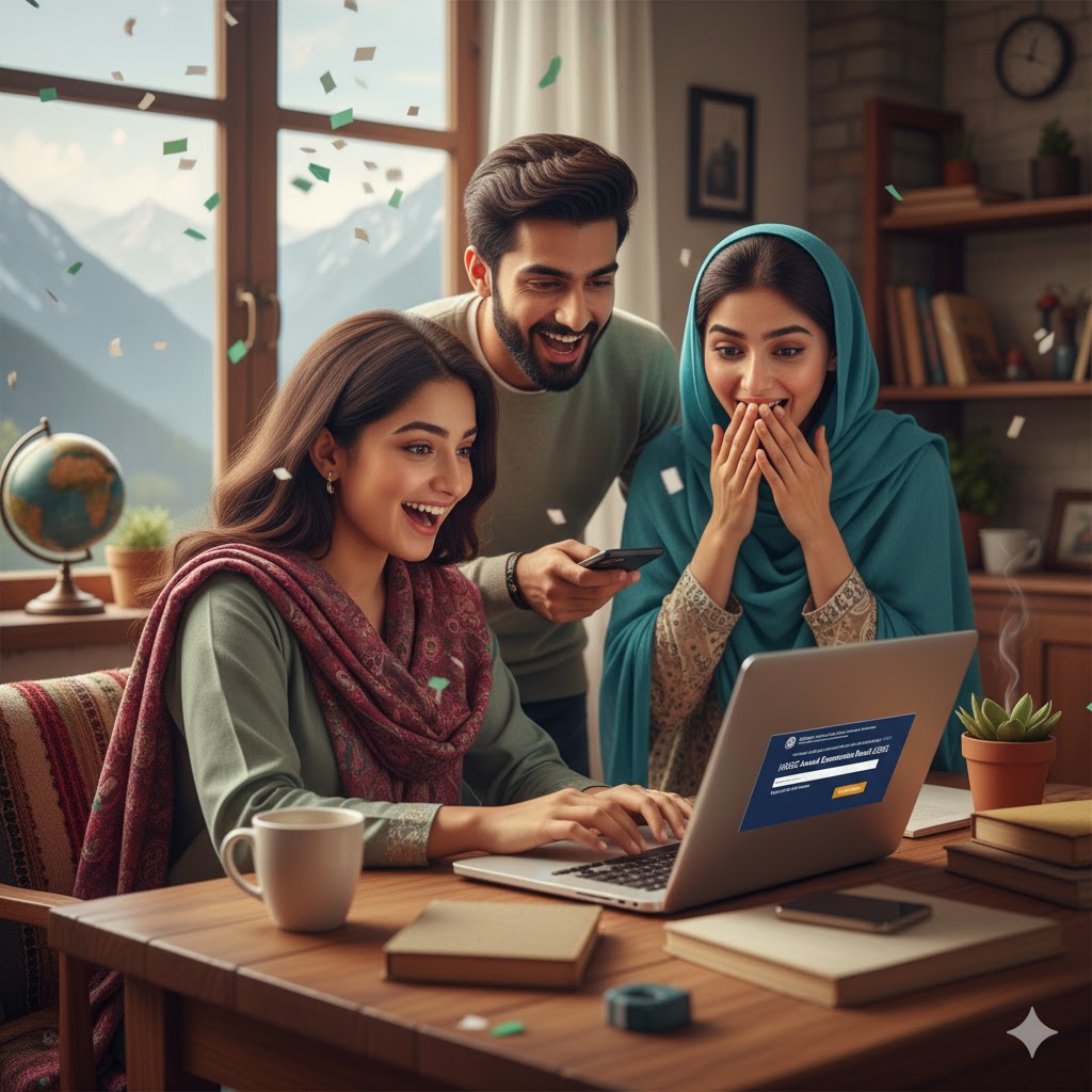 Students from Gilgit checking FBISE results online