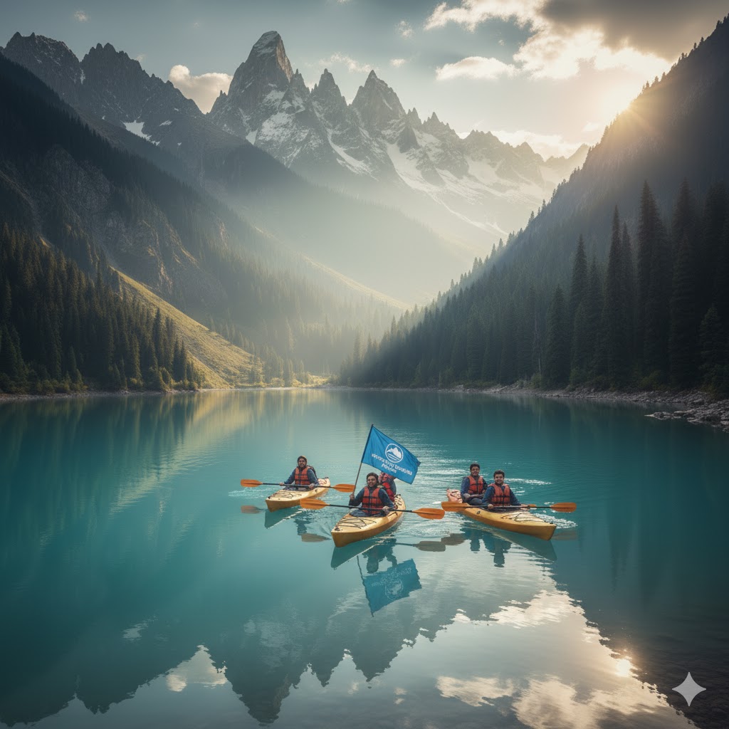 Students kayaking on hidden corners of Saiful Muluk Lake during Hidden Lakes of Northern Pakistan 2026