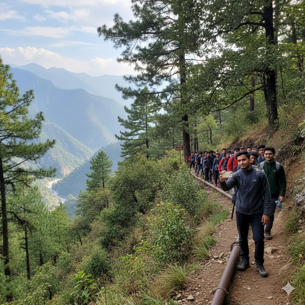 Students trekking the Pipeline Trail at Ayubia National Park near Islamabad