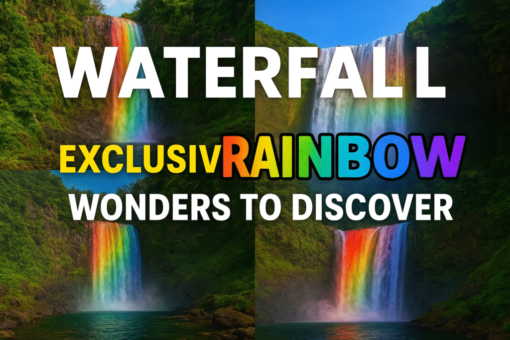 7 stunning waterfall exclusive rainbow wonders worldwide collage featuring Yosemite Skógafoss Victoria Kaieteur Iguazu Plitvice Seljalandsfoss waterfalls