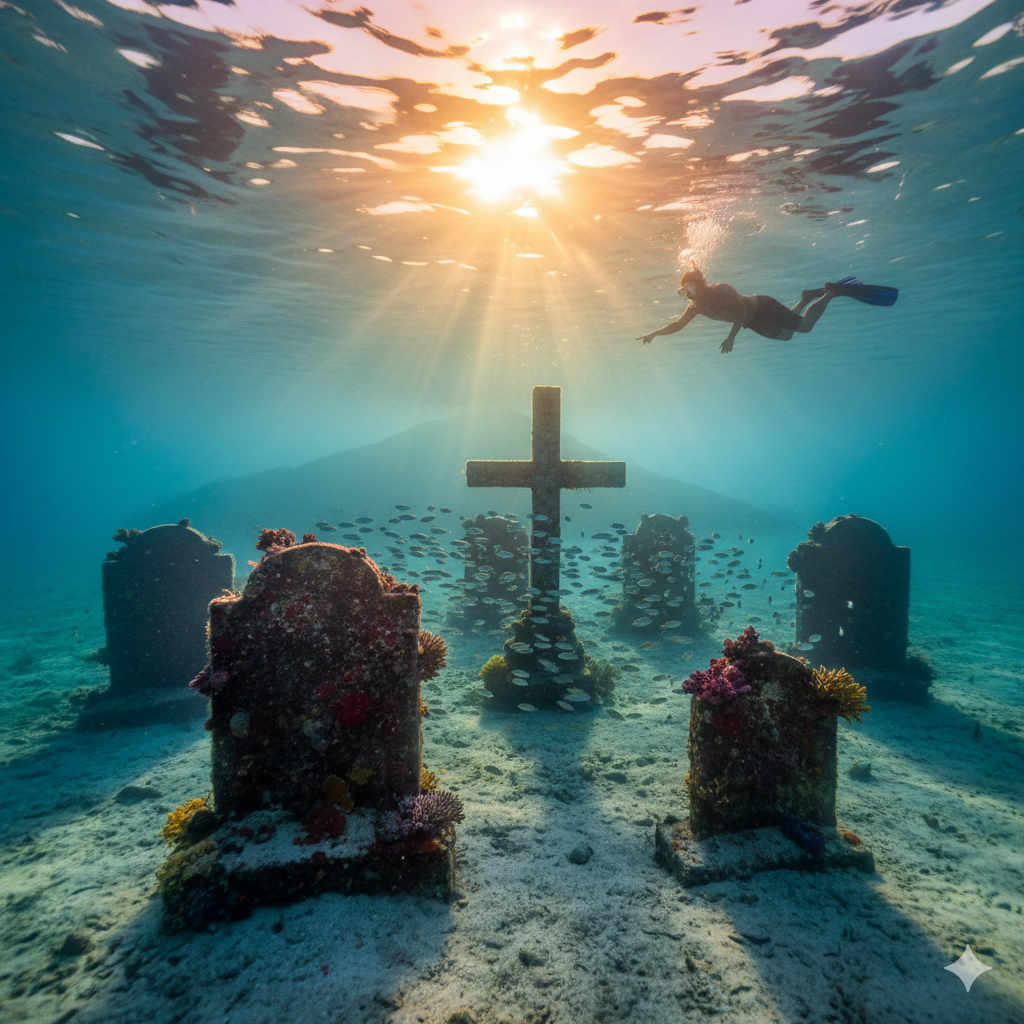 Sunken Cemetery Camiguin underwater tombstones snorkel