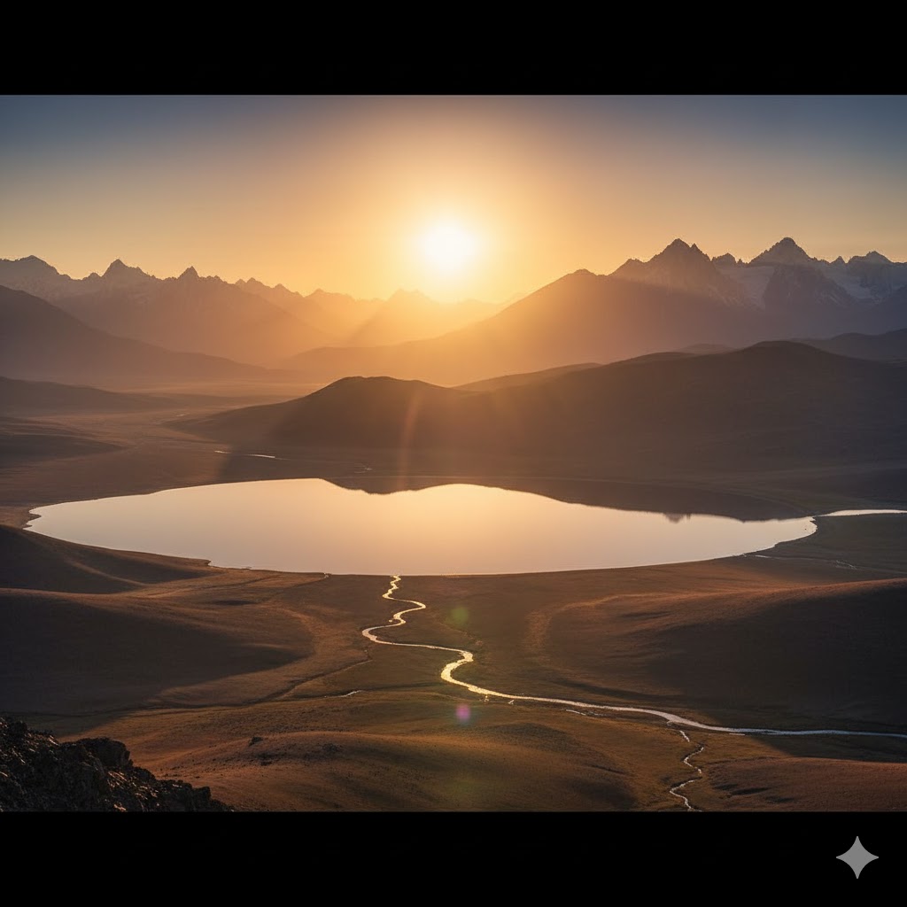 Sunrise view from Shatung Ridge showing golden glow over Sheosar Lake. Sunrise view from Shatung Ridge showing golden glow over Sheosar Lake.