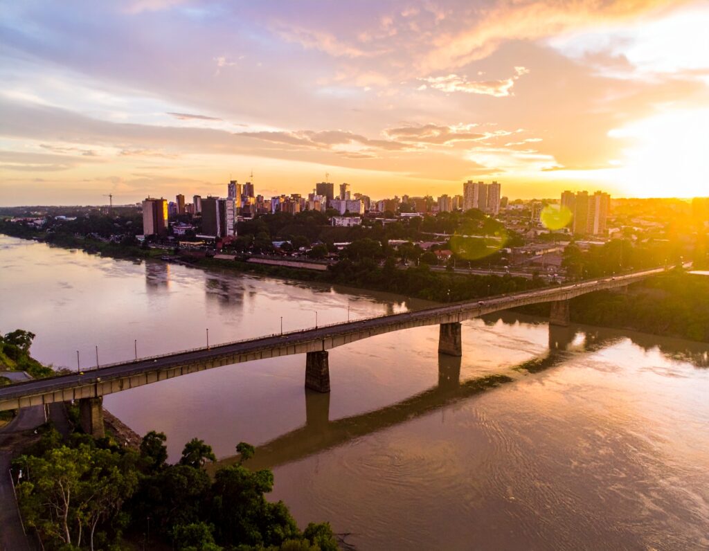 Sunset over Paraguay River and skyline of Asunción city