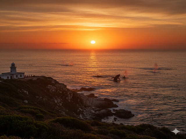 Scenic sunset at Walker Bay Hermanus during whale season