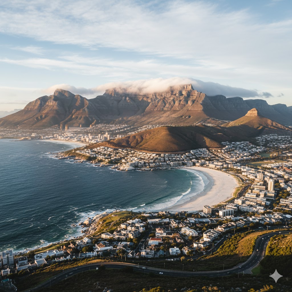 Table Mountain and Cape Town coastline, South Africa