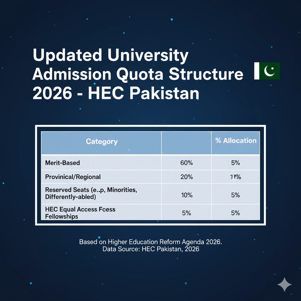 Table showing updated Pakistan university admission quota structure for 2026