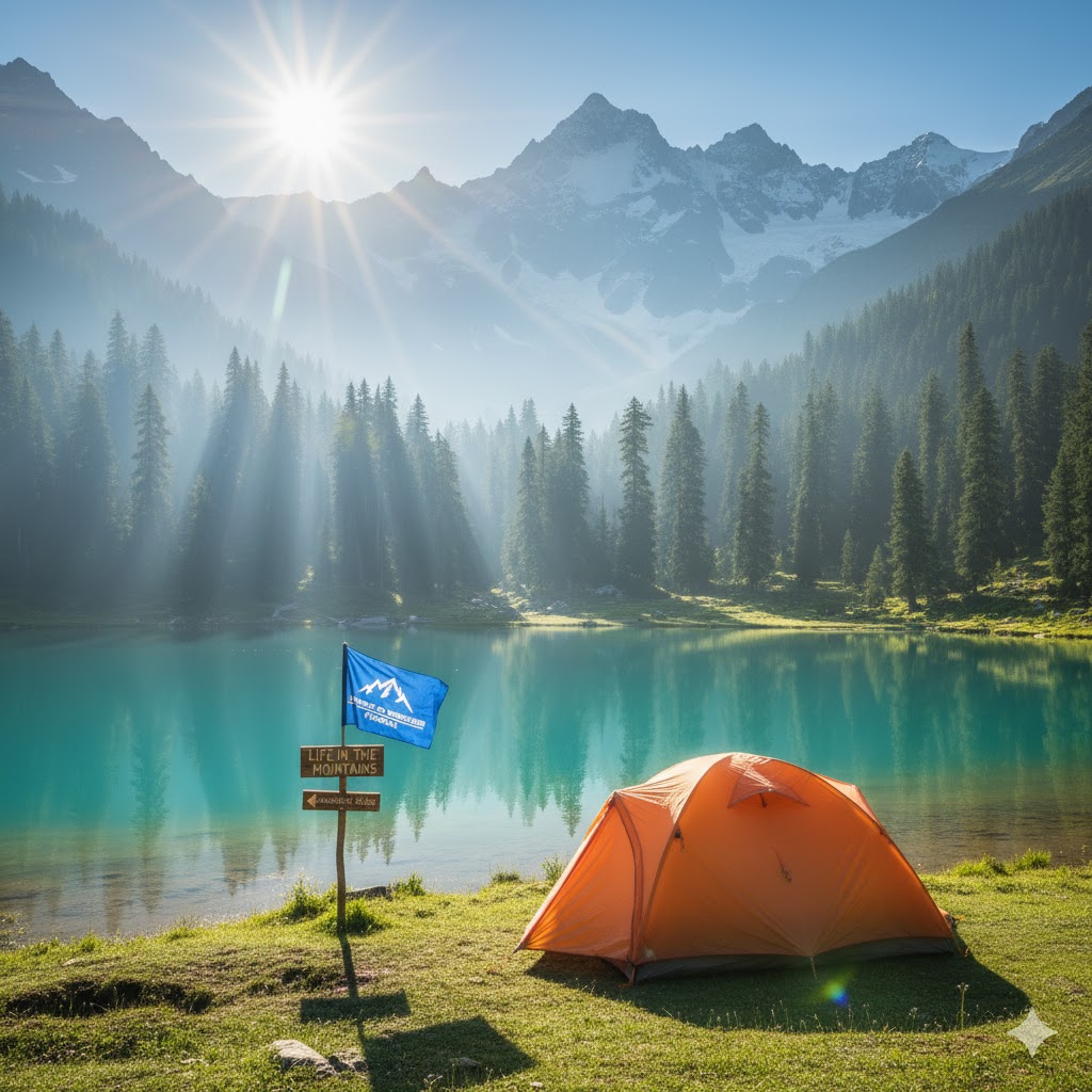 Tent beside Rainbow Lake in Minimarg during Life in the Mountains Pakistan 2026