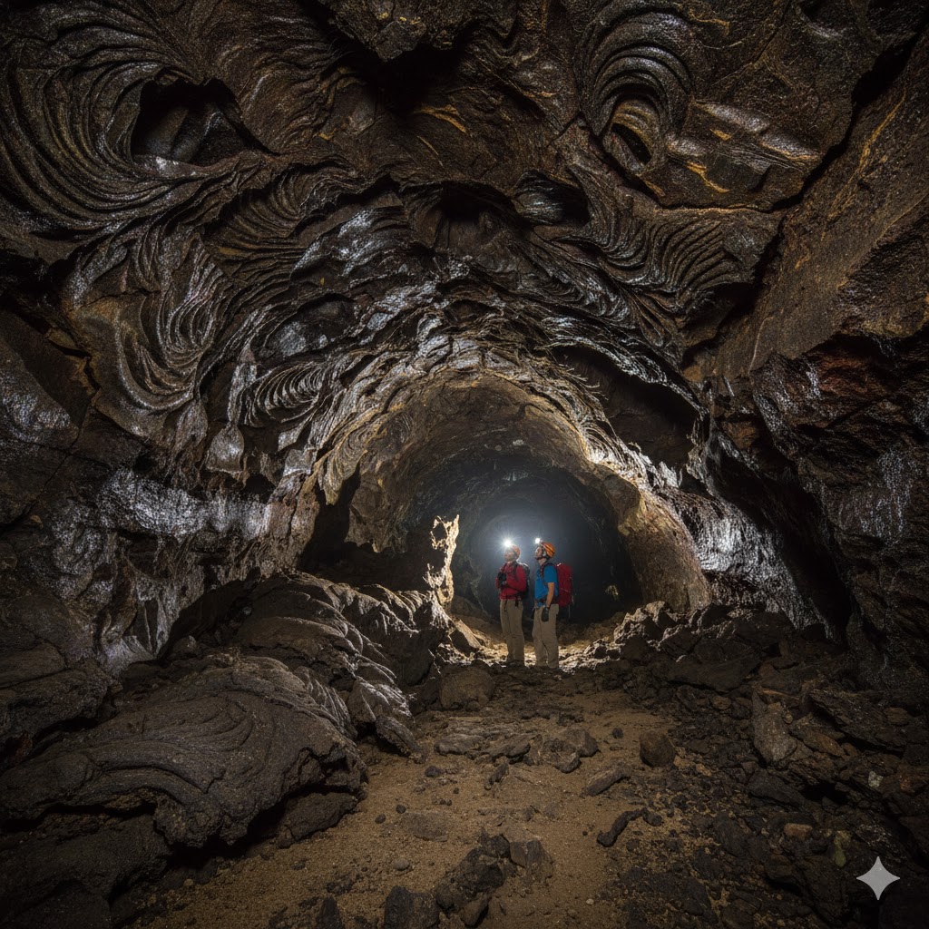 Textured basalt arches and ropey lava formations within Kazumura lava tube, Hawaii. Textured basalt arches and ropey lava formations within Kazumura lava tube, Hawaii.