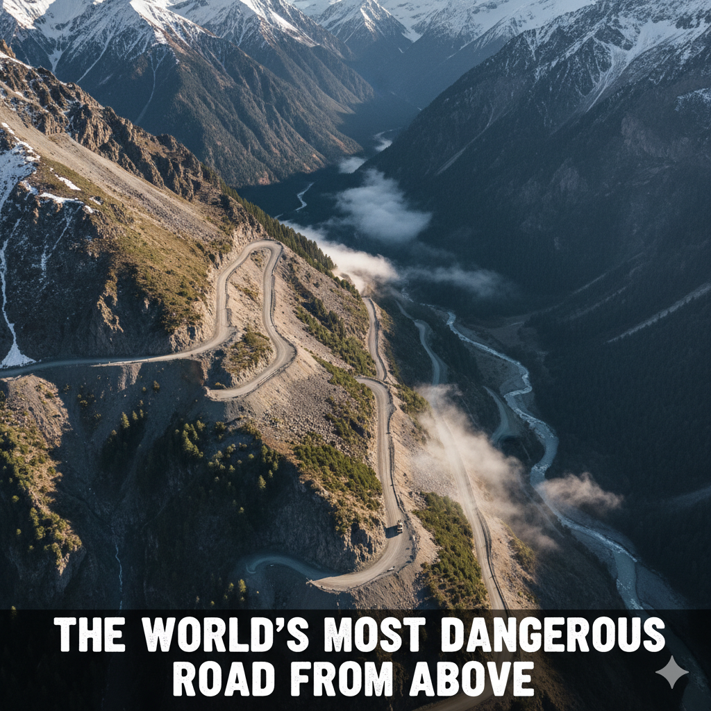 The World’s Most Dangerous Road from above 