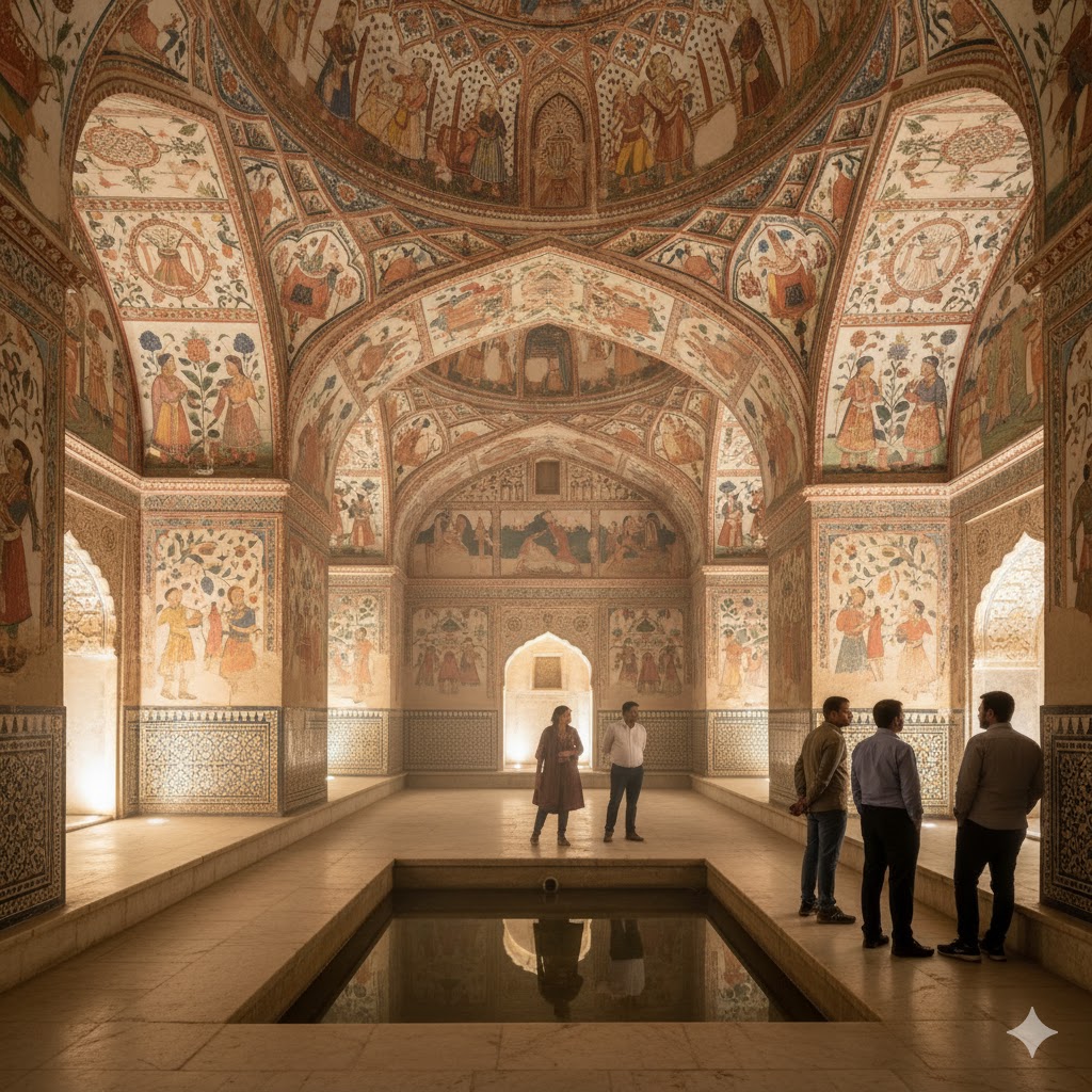 The newly restored “Shahi Hammam” in Lahore’s Delhi Gate area showcases 400-year-old frescoes that had been buried under plaster for centuries.