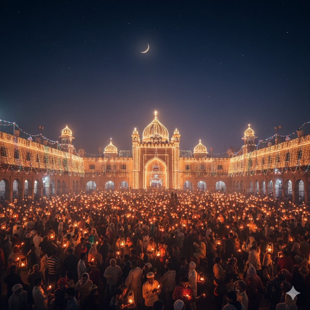 Thousands of lamps illuminating the Mela Chiraghan festival at Shah Hussain shrine, Lahore.