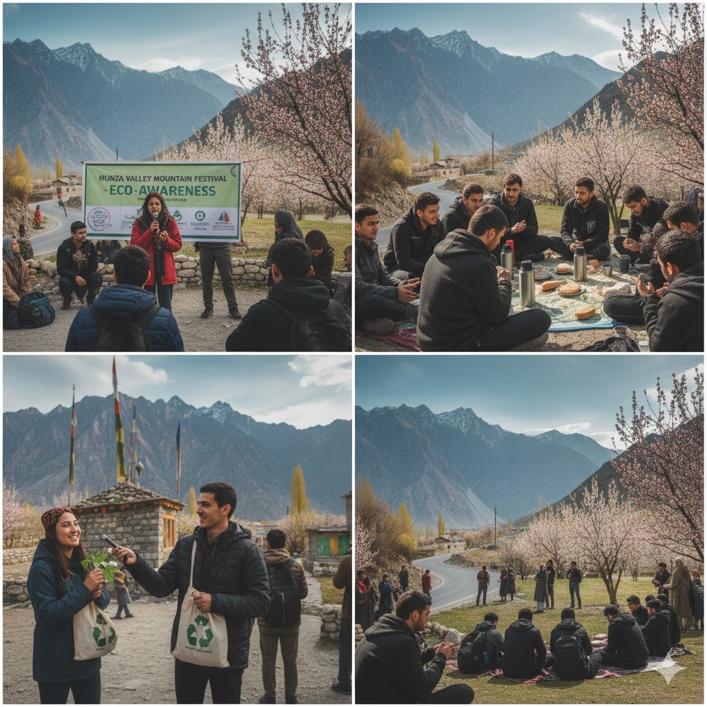 Tourists attending eco-awareness session during a mountain festival in Hunza Valley Tourists attending eco-awareness session during a mountain festival in Hunza Valley