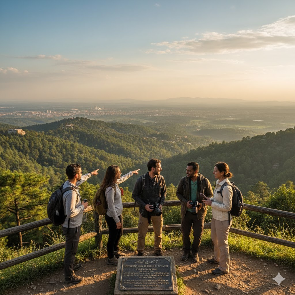 Tourists enjoying panoramic views of Murree hills while exploring travel spots near Islamabad
