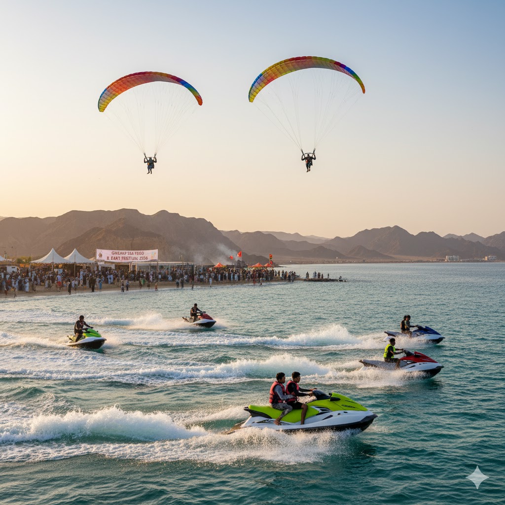Tourists jet-skiing and paragliding during Gwadar Water Sports Festival 2026