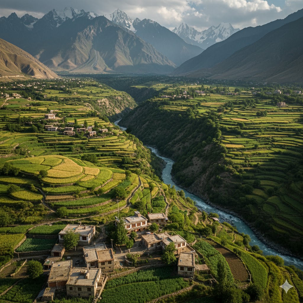 Traditional Hunza village houses with terraced fields