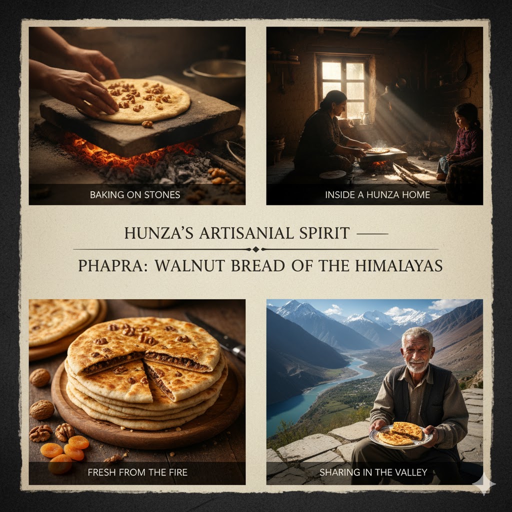 Traditional Phapra walnut bread baked on stones in Hunza village home