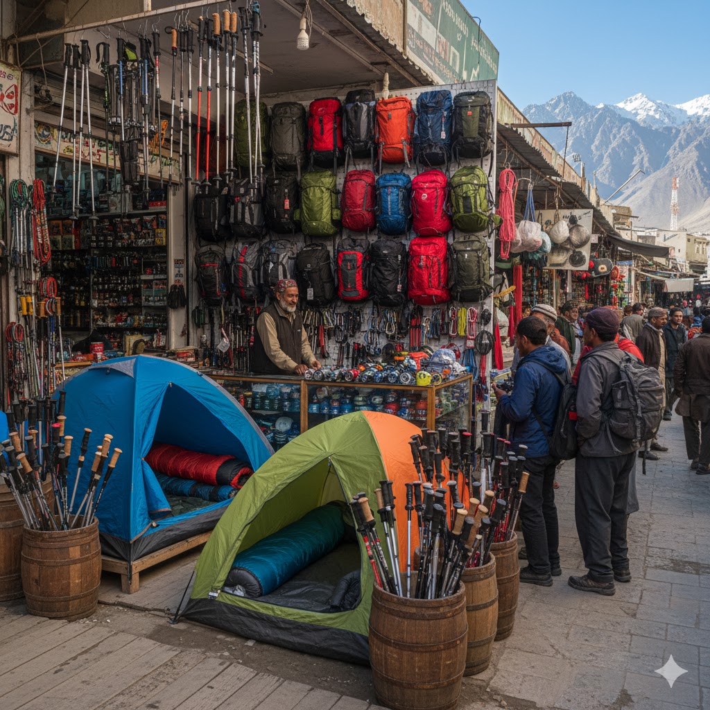 Trekking gear rental shop in Skardu