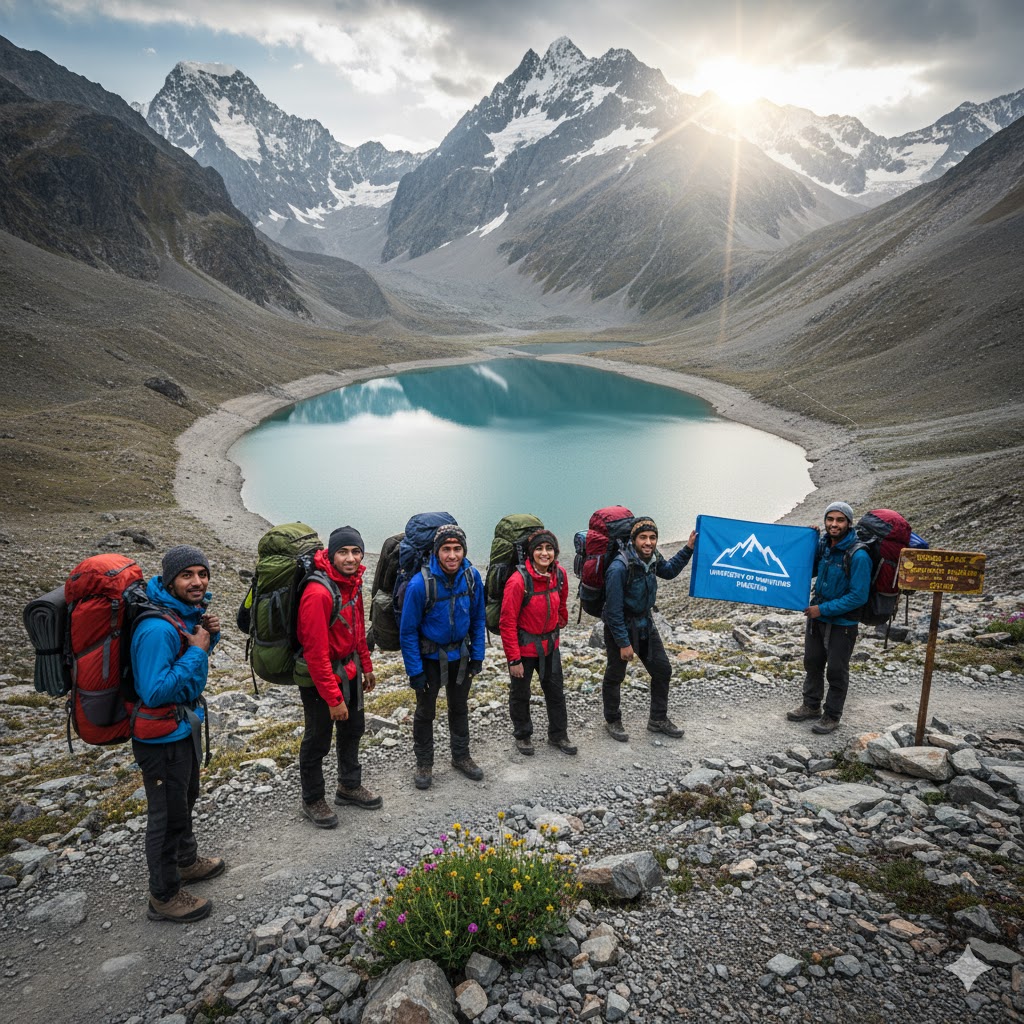 Trekking group approaching Ansoo Lake during Hidden Lakes of Northern Pakistan 2026