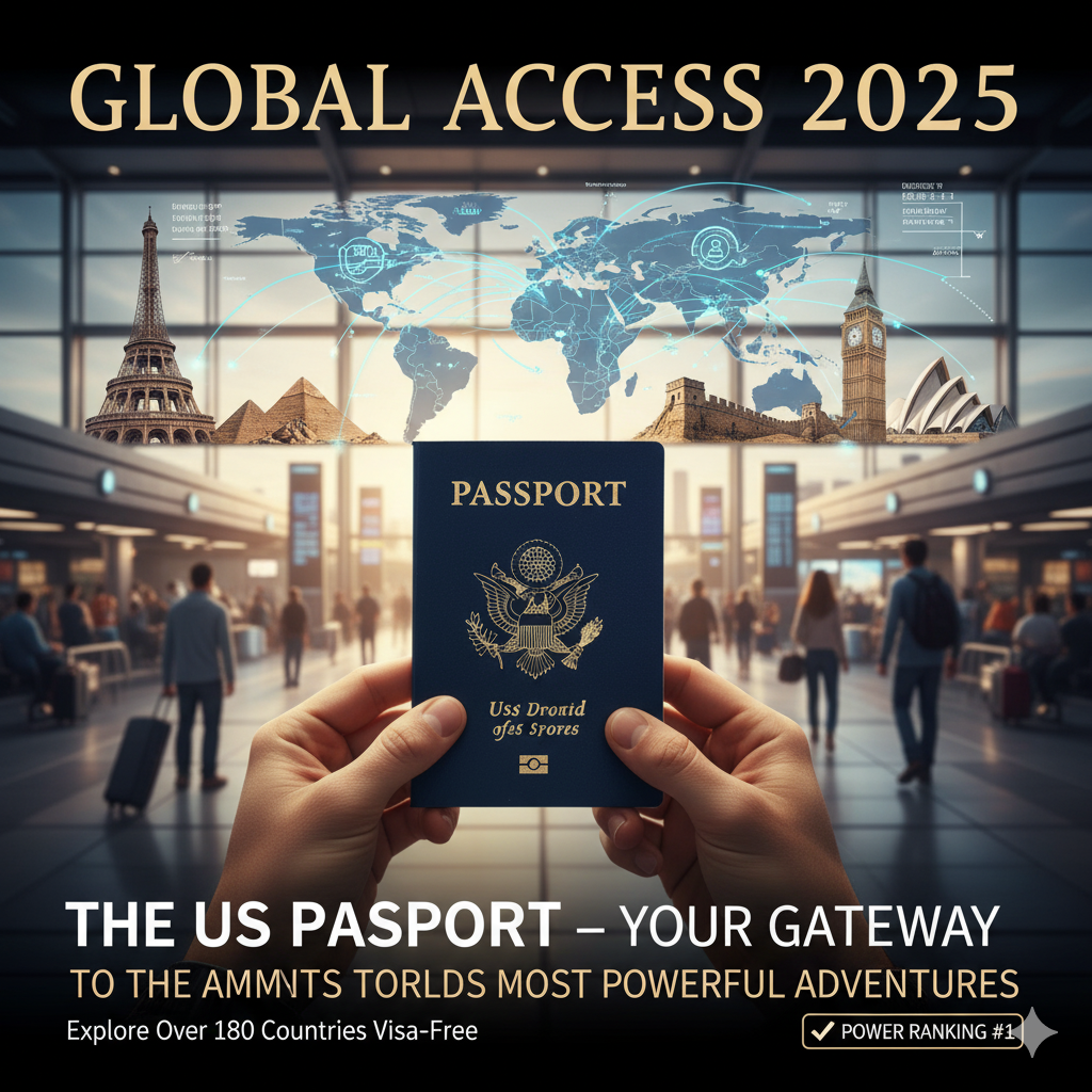US passport on world map 2025