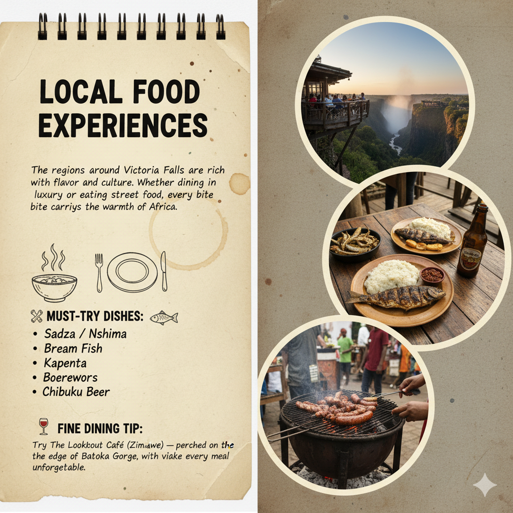 Victoria Falls Local Food Experiences - Sadza - Nshima, Bream Fish, Kapenta, Boerewors, Chibuku Beer