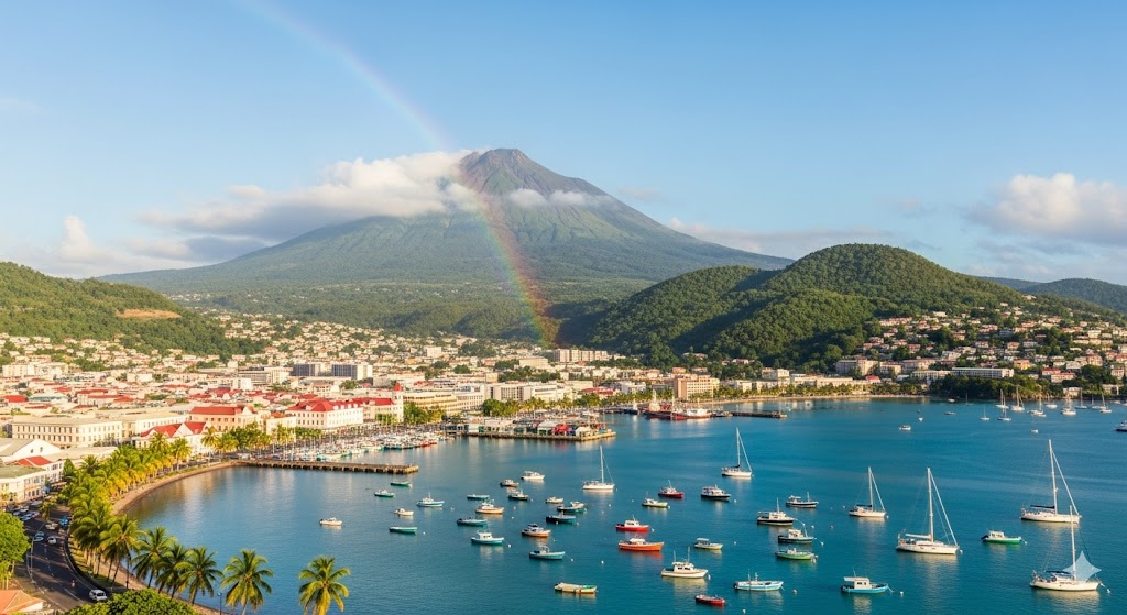 View of Fort-de-France bay with Mount Pelée in the background, Martinique