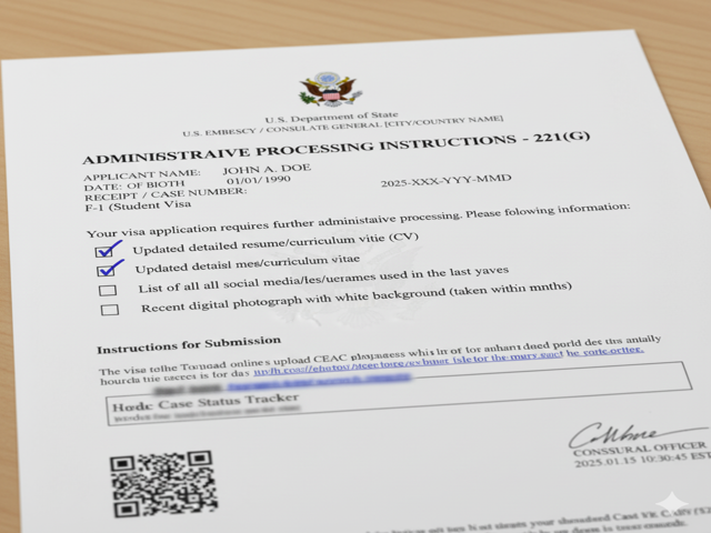 Sample US Visa 221g form for administrative processing 2025