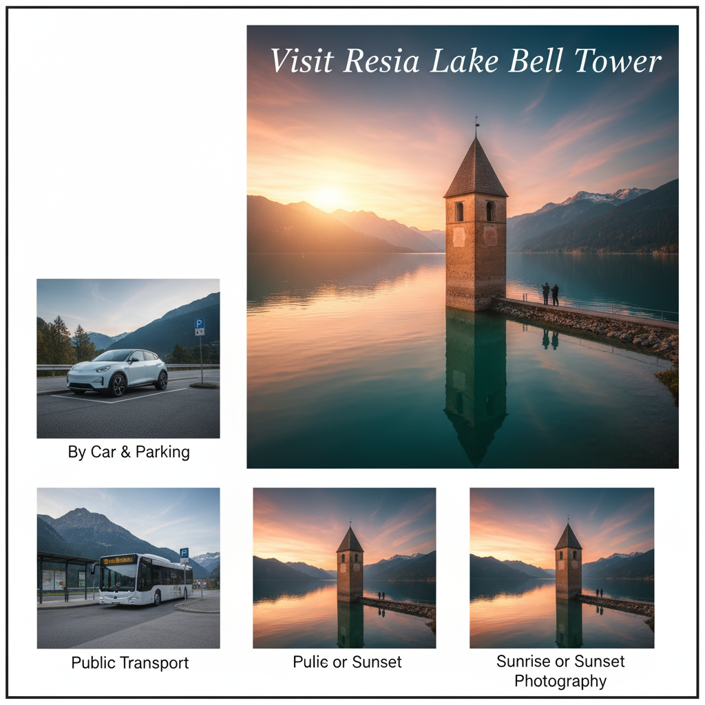 Visit Resia Lake Bell Tower, by car, parking, public transport