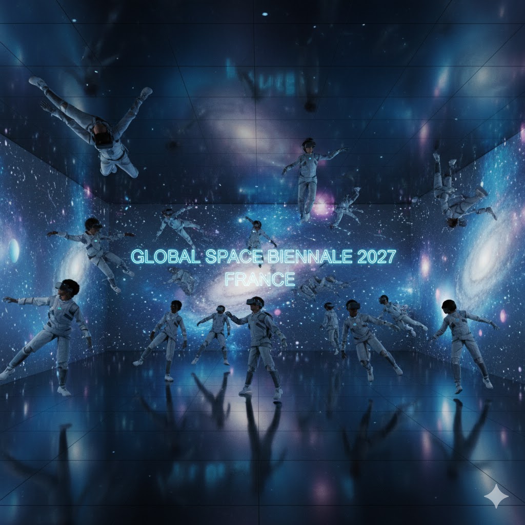 Visitors experiencing zero gravity VR at Global Space Biennale 2027 France