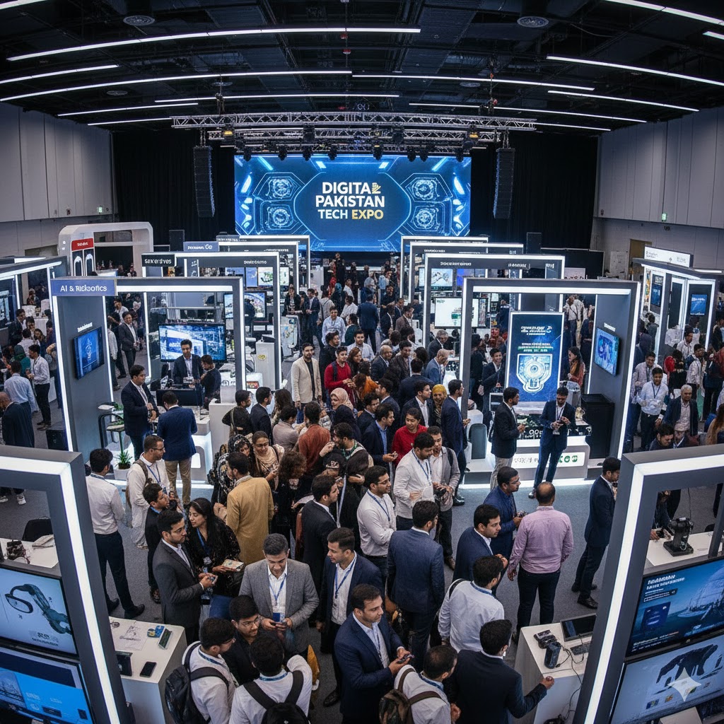 Visitors exploring innovation booths at Digital Pakistan Tech Expo