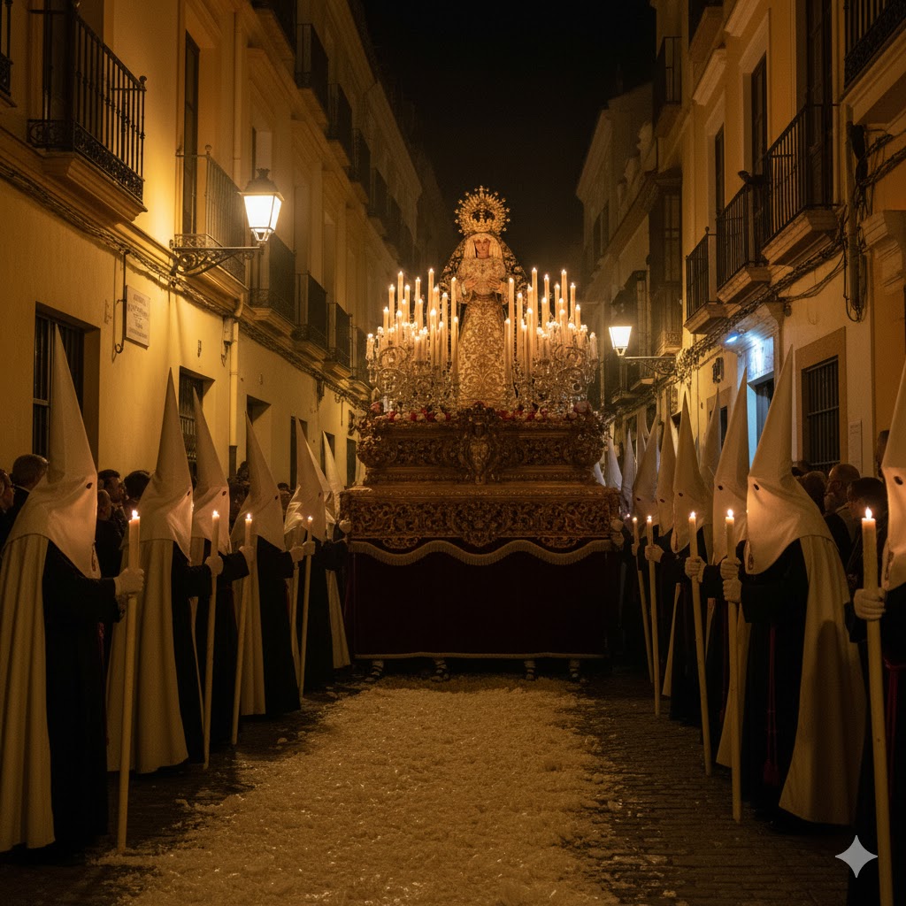 Week procession with candles and statues in Seville, Spain