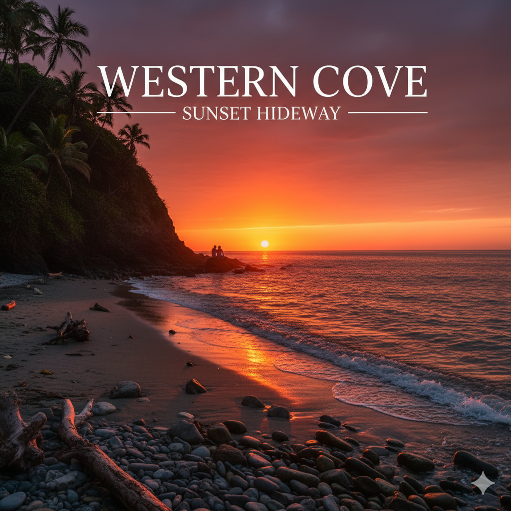 Western Cove — Sunset Hideaway, secret beaches of Mantigue Island with golden sands and sunset skies