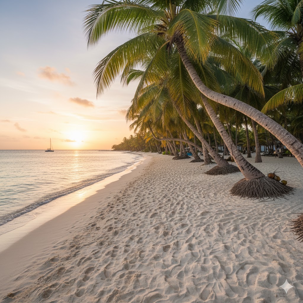 White sand beach and palm trees in Punta Cana, Dominican Republic