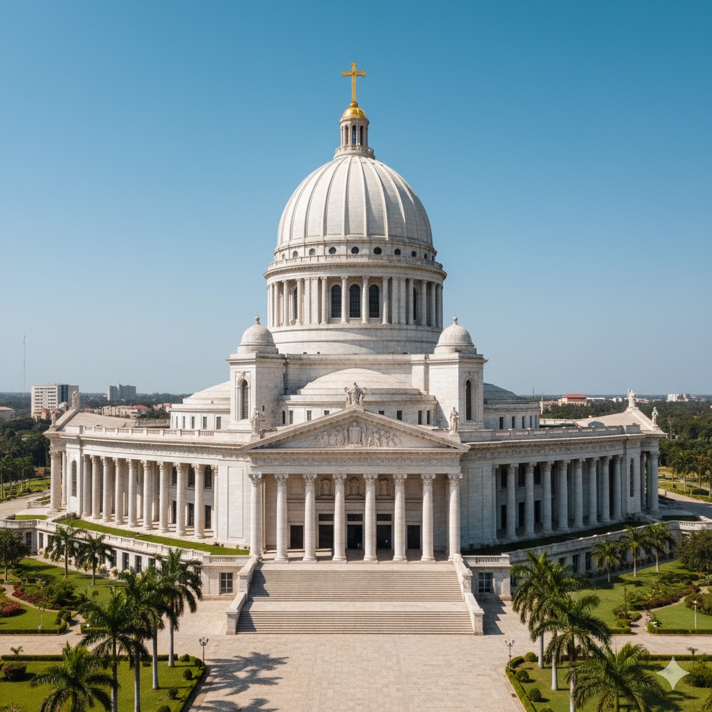 Yamoussoukro Basilica dome under blue sky, Ivory Coast