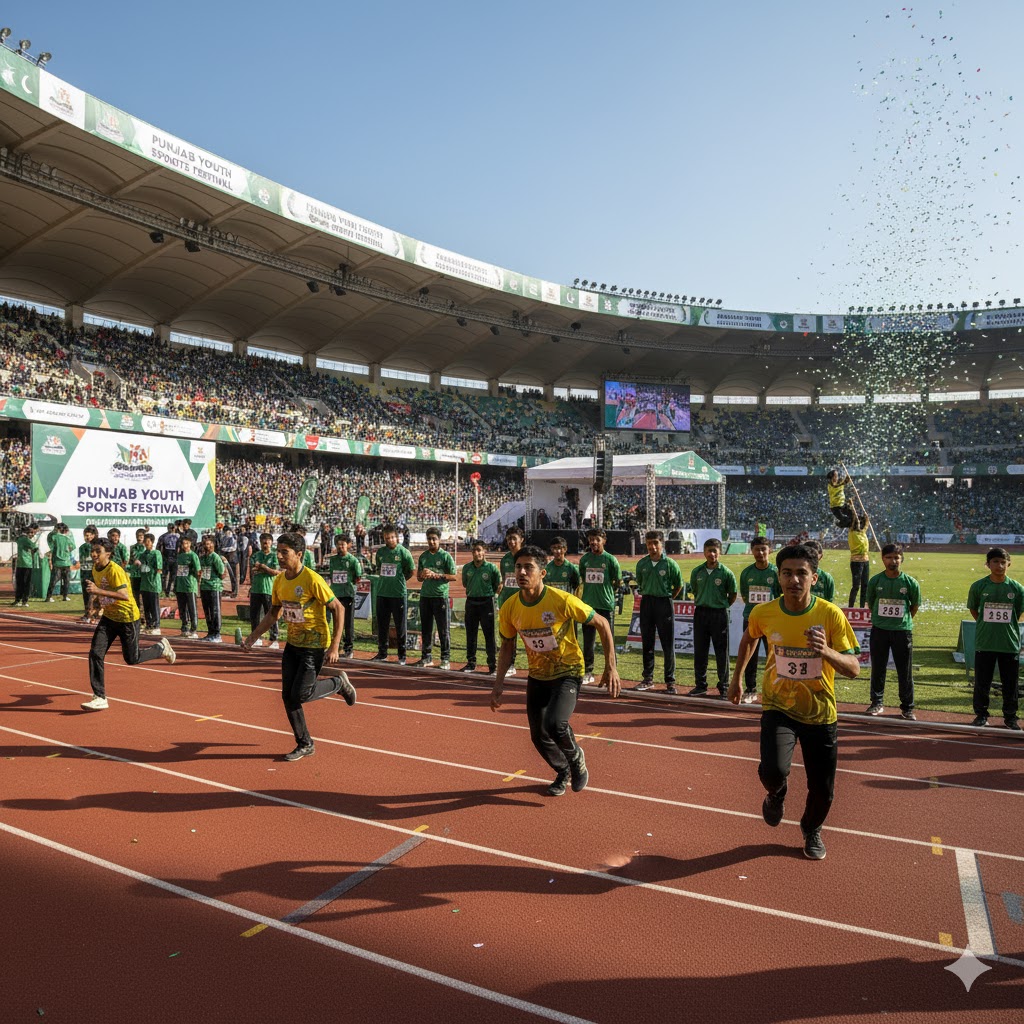 Young athletes competing during Punjab Youth Sports Festival opening ceremony