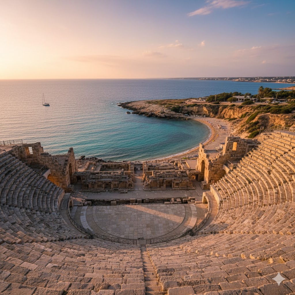 ancient amphitheater majestically overlooking the sea in Paphos, Cyprus