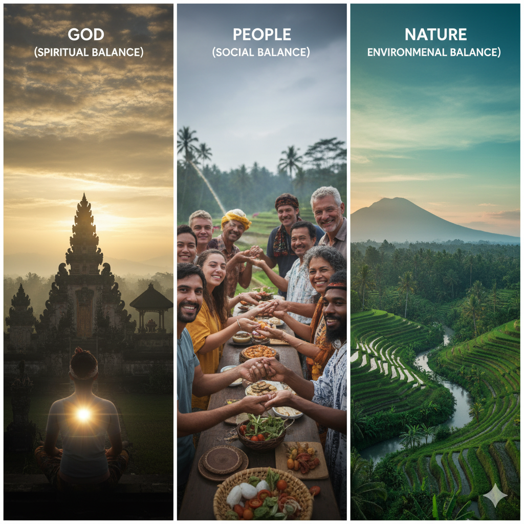 concepts of God (spiritual balance), People (social balance), and Nature (environmental balance)