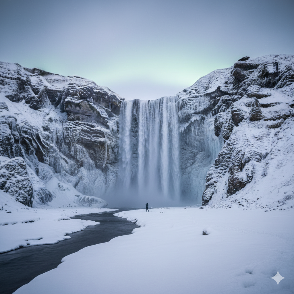 frozen waterfall in Iceland