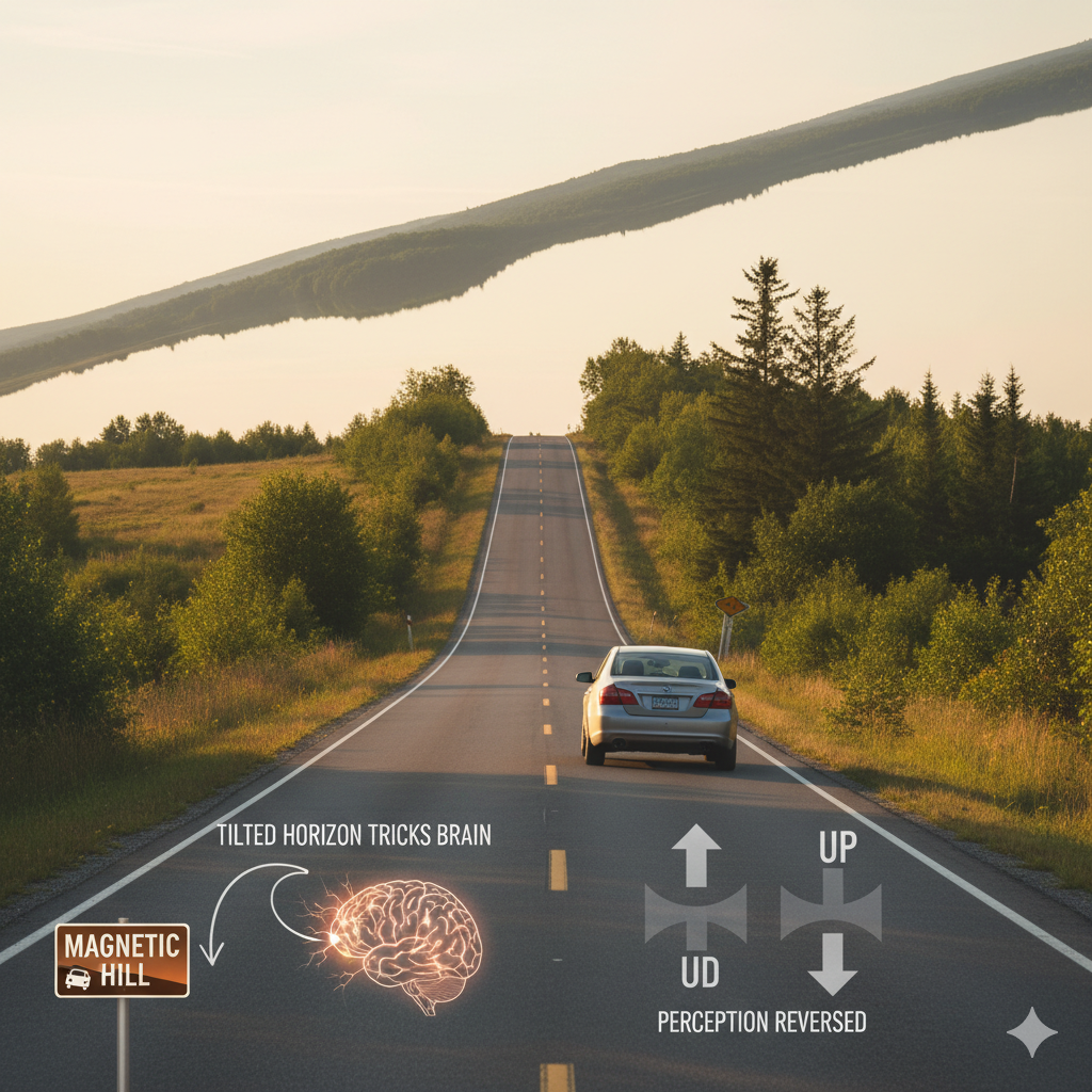 horizon is tilted Magnetic Hill your brain is tricked