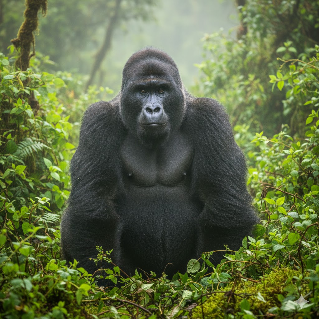 magnificent gorilla in the Virunga National Park forest, DRC