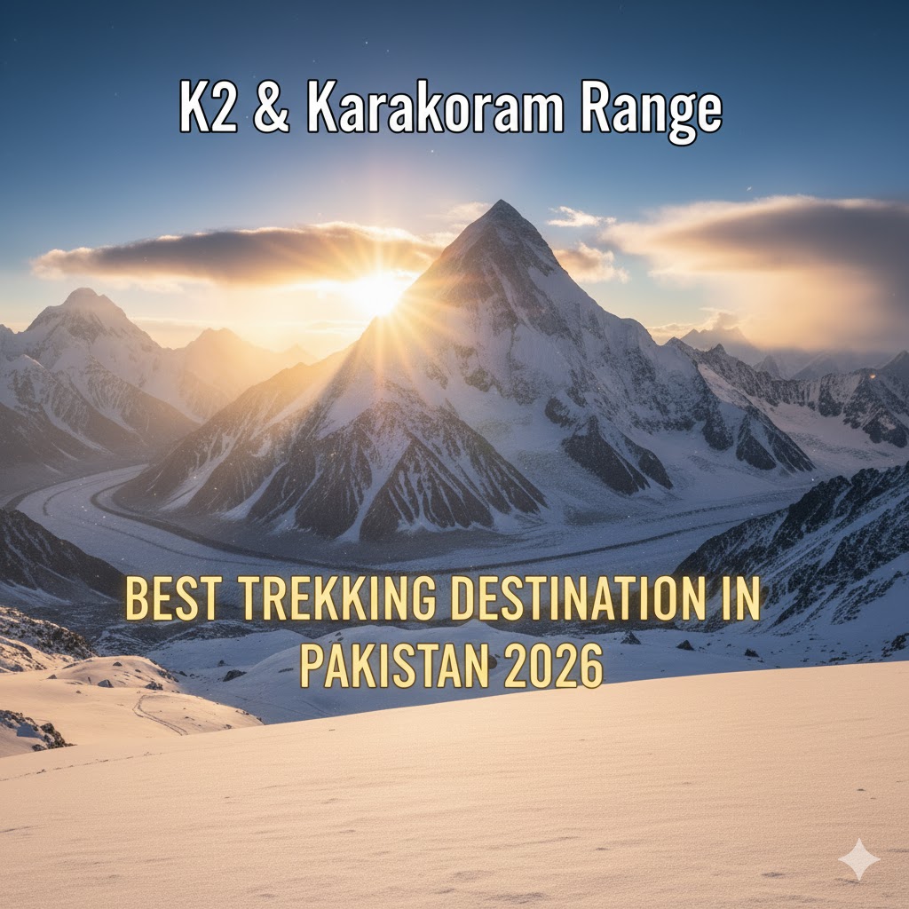 panoramic view of K2 and Karakoram Range at sunrise — best trekking destination in Pakistan 2026