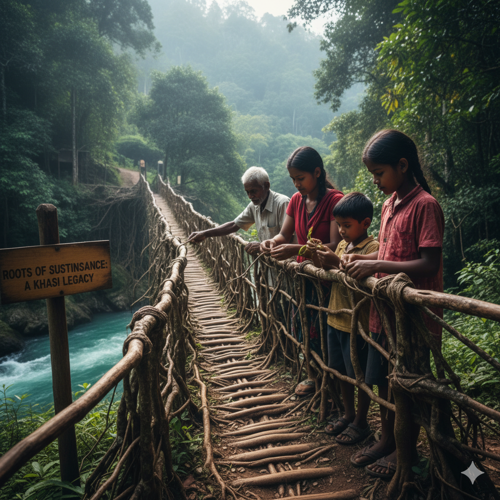 root bridges, showcasing the dedication of the Khasi families