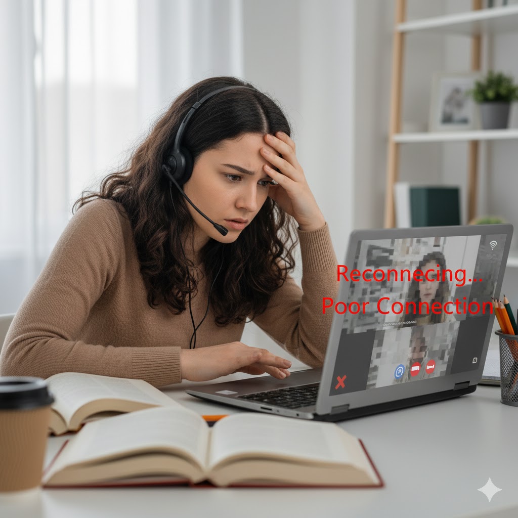 student facing connectivity issues during online IELTS speaking class 2025
